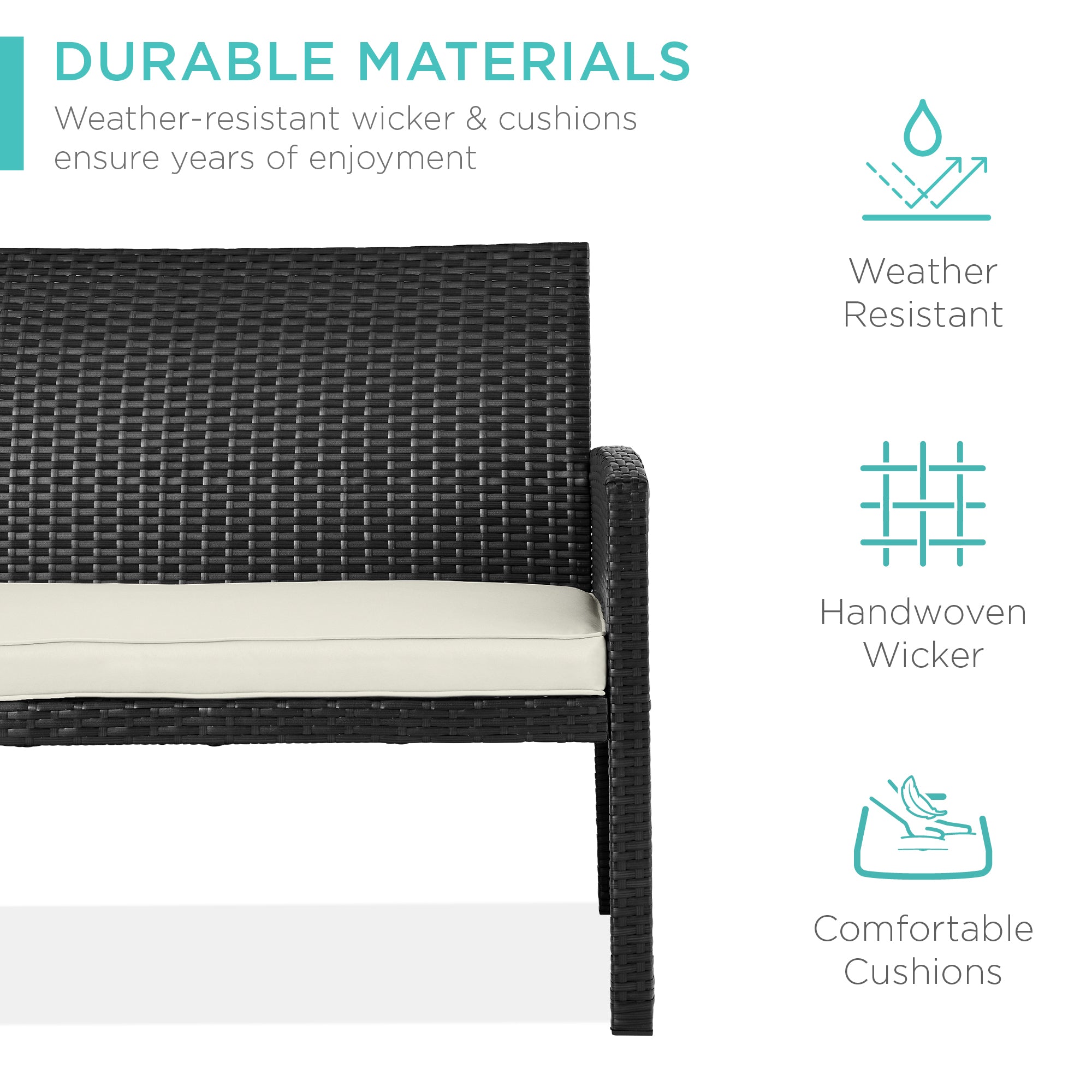 4-Piece Outdoor Wicker Conversation Patio Set w/ 4 Seats, Glass Table Top