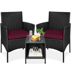 3-Piece Outdoor Patio Wicker Bistro Set w/ Side Storage Table