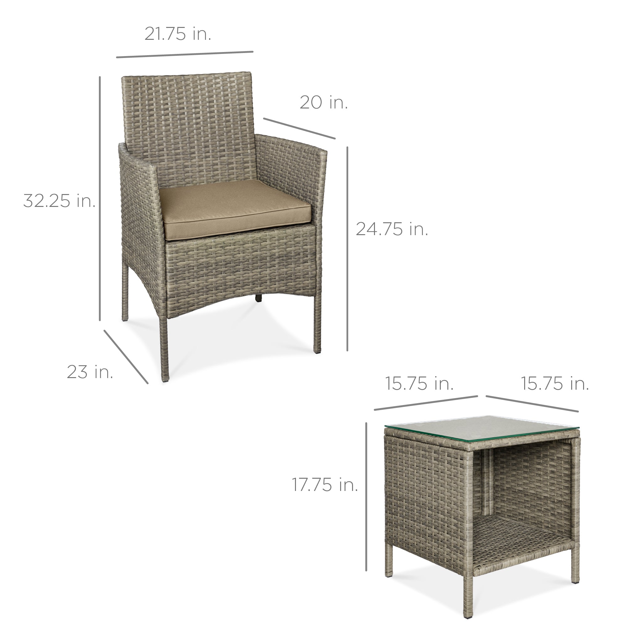 3-Piece Outdoor Patio Wicker Bistro Set w/ Side Storage Table