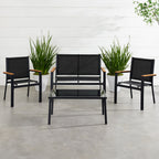 4-Piece Textilene Outdoor Conversation Set w/ Cushions, Table