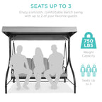3-Seat Outdoor Canopy Swing Glider Furniture w/ Converting Flatbed Backrest