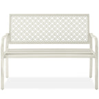 Indoor Outdoor Steel Bench w/ Geometric Backrest, Foot Levelers