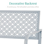 Indoor Outdoor Steel Bench w/ Geometric Backrest, Foot Levelers