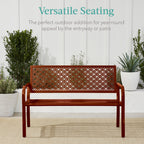 Indoor Outdoor Steel Bench w/ Geometric Backrest, Foot Levelers