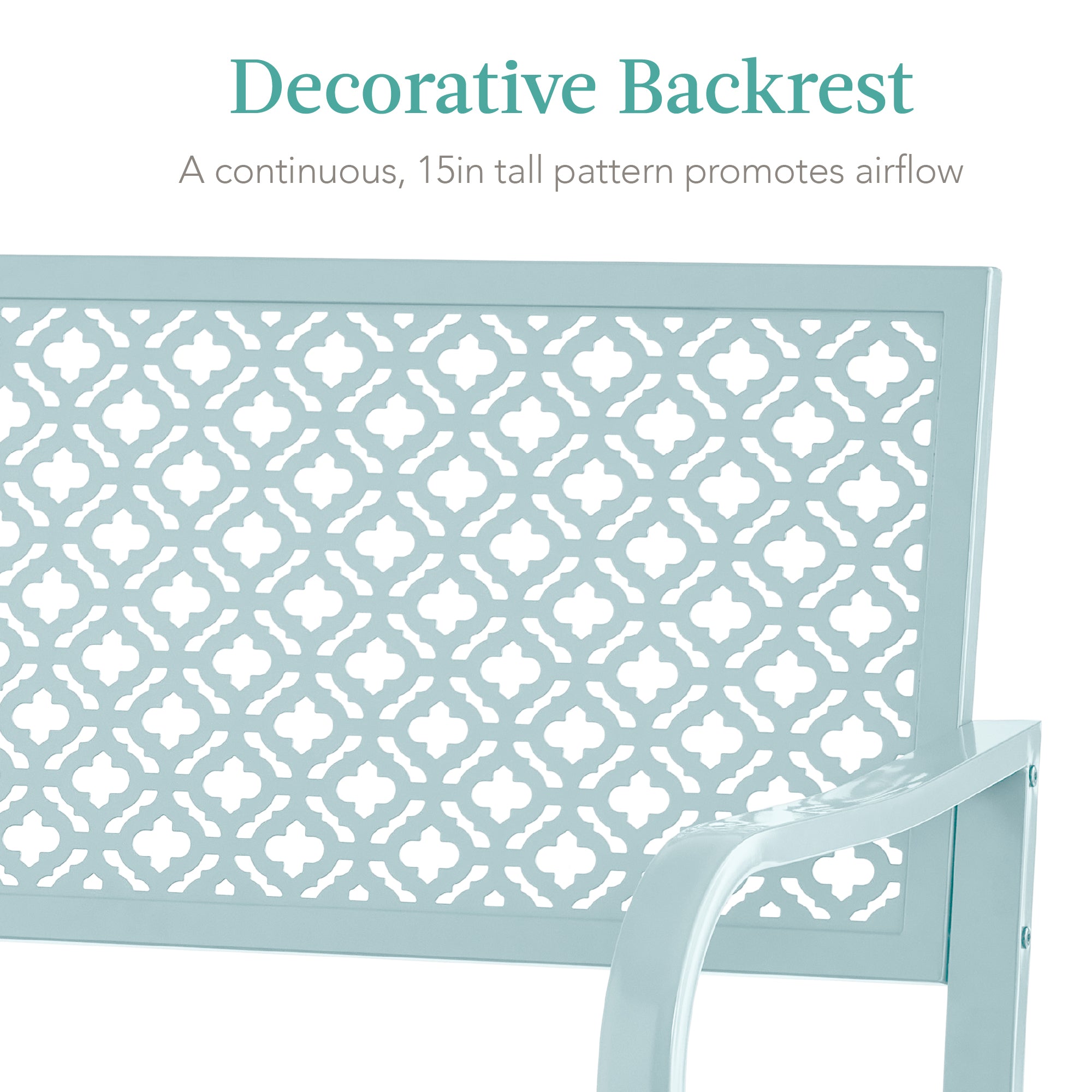 Indoor Outdoor Steel Bench w/ Geometric Backrest, Foot Levelers