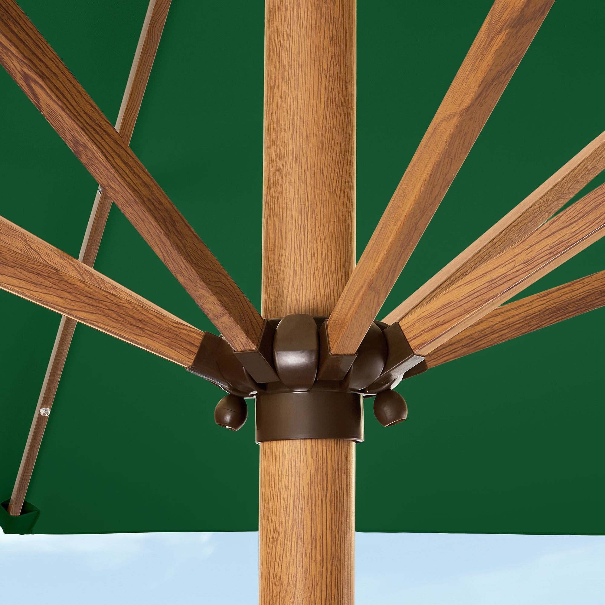 Square Solar LED Lighted Patio Umbrella w/ Woodgrain Pattern - 9ft