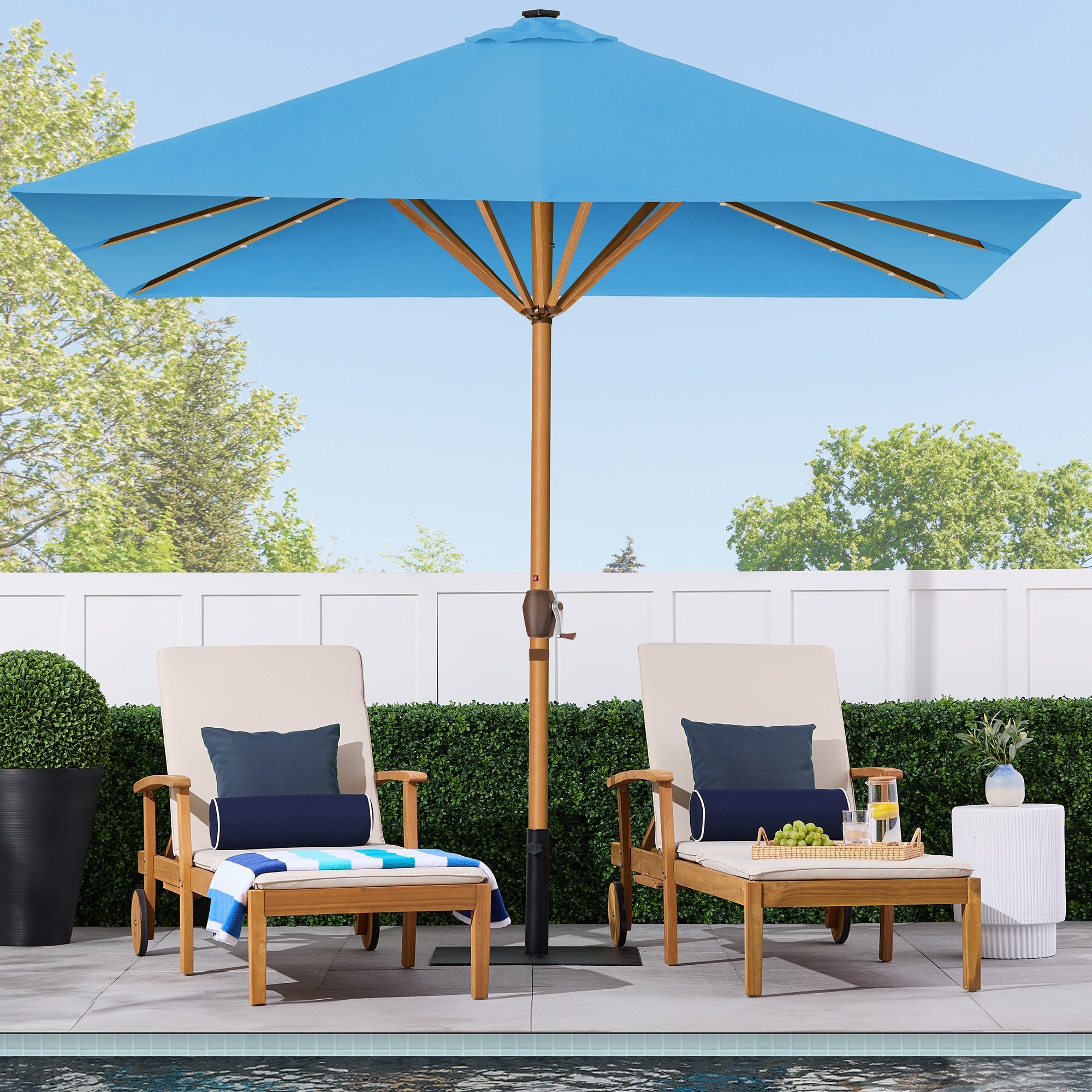 Square Solar LED Lighted Patio Umbrella w/ Woodgrain Pattern - 9ft