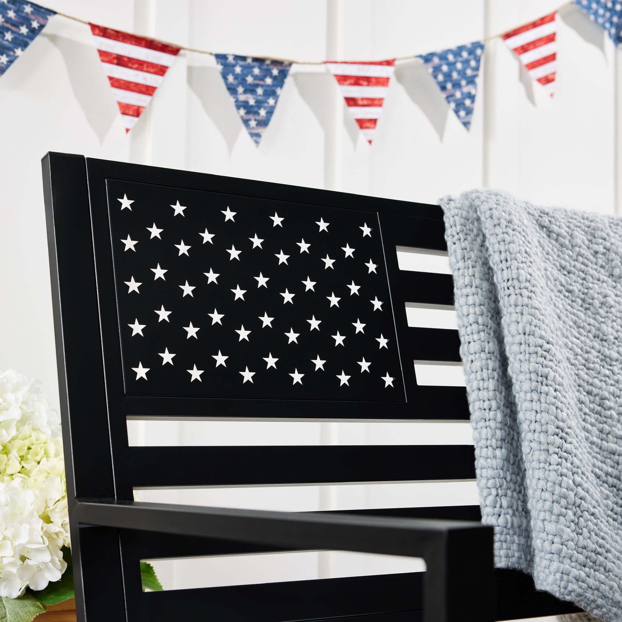 Indoor Outdoor Steel Bench w/ American Flag Backrest, 790lb Capacity