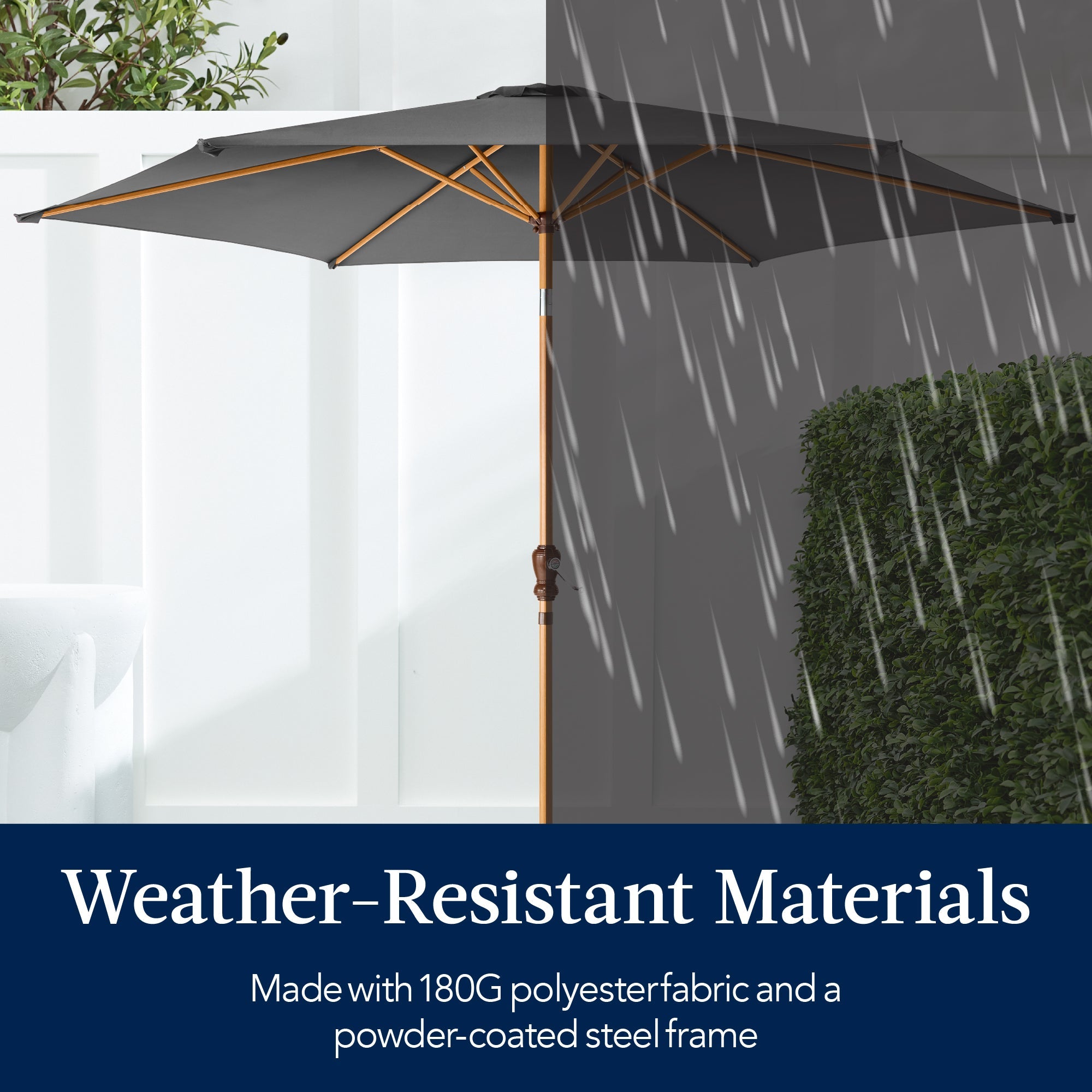 Outdoor Woodgrain Pattern Patio Umbrella Decoration w/ Tilt, Crank - 10ft