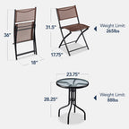 3-Piece Bistro Set w/ Glass Table, 2 Foldable Chairs