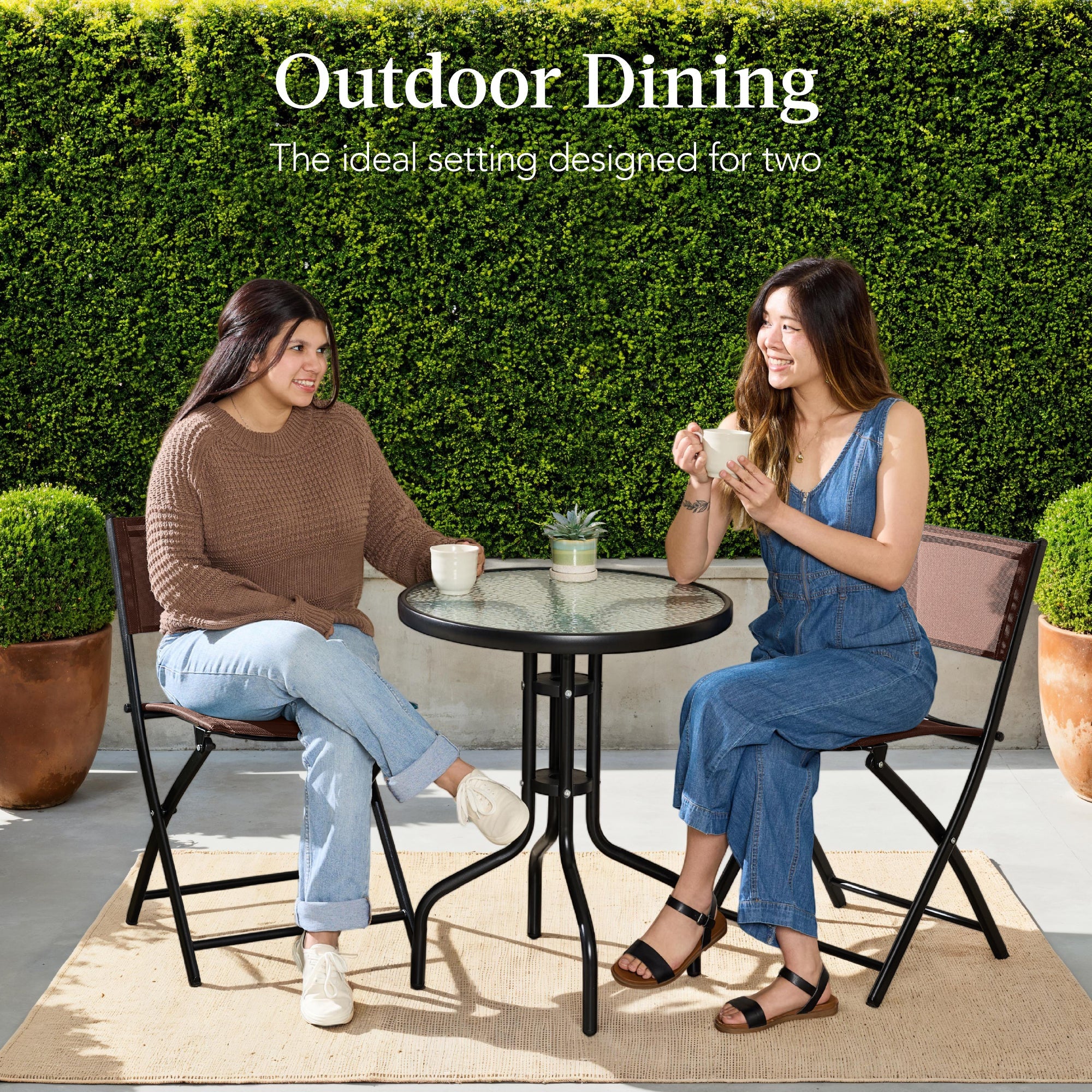 3-Piece Bistro Set w/ Glass Table, 2 Foldable Chairs