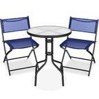3-Piece Bistro Set w/ Glass Table, 2 Foldable Chairs