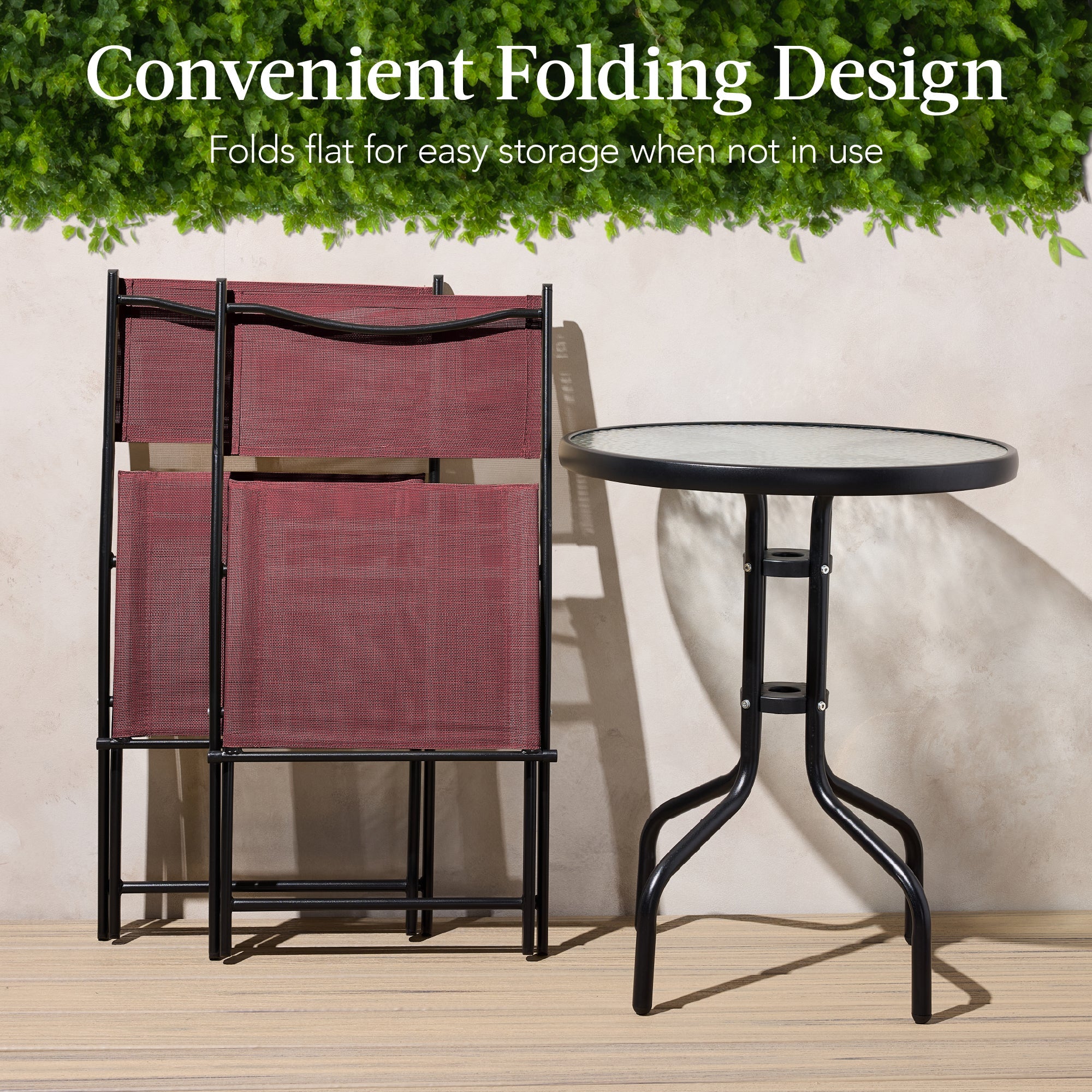3-Piece Bistro Set w/ Glass Table, 2 Foldable Chairs