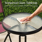 3-Piece Bistro Set w/ Glass Table, 2 Foldable Chairs