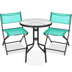 3-Piece Bistro Set w/ Glass Table, 2 Foldable Chairs