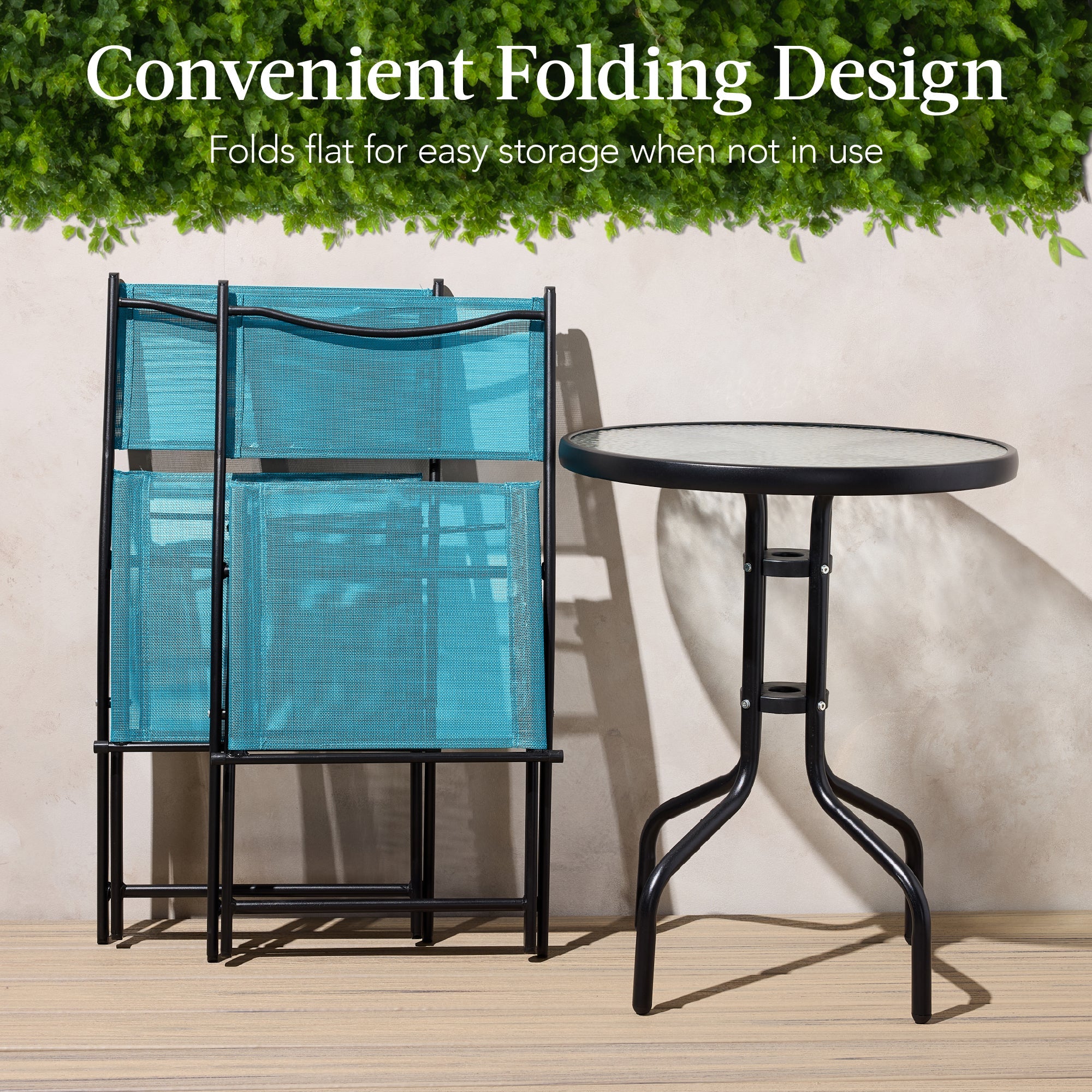 3-Piece Bistro Set w/ Glass Table, 2 Foldable Chairs