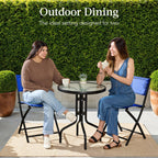 3-Piece Bistro Set w/ Glass Table, 2 Foldable Chairs