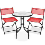 3-Piece Bistro Set w/ Glass Table, 2 Foldable Chairs