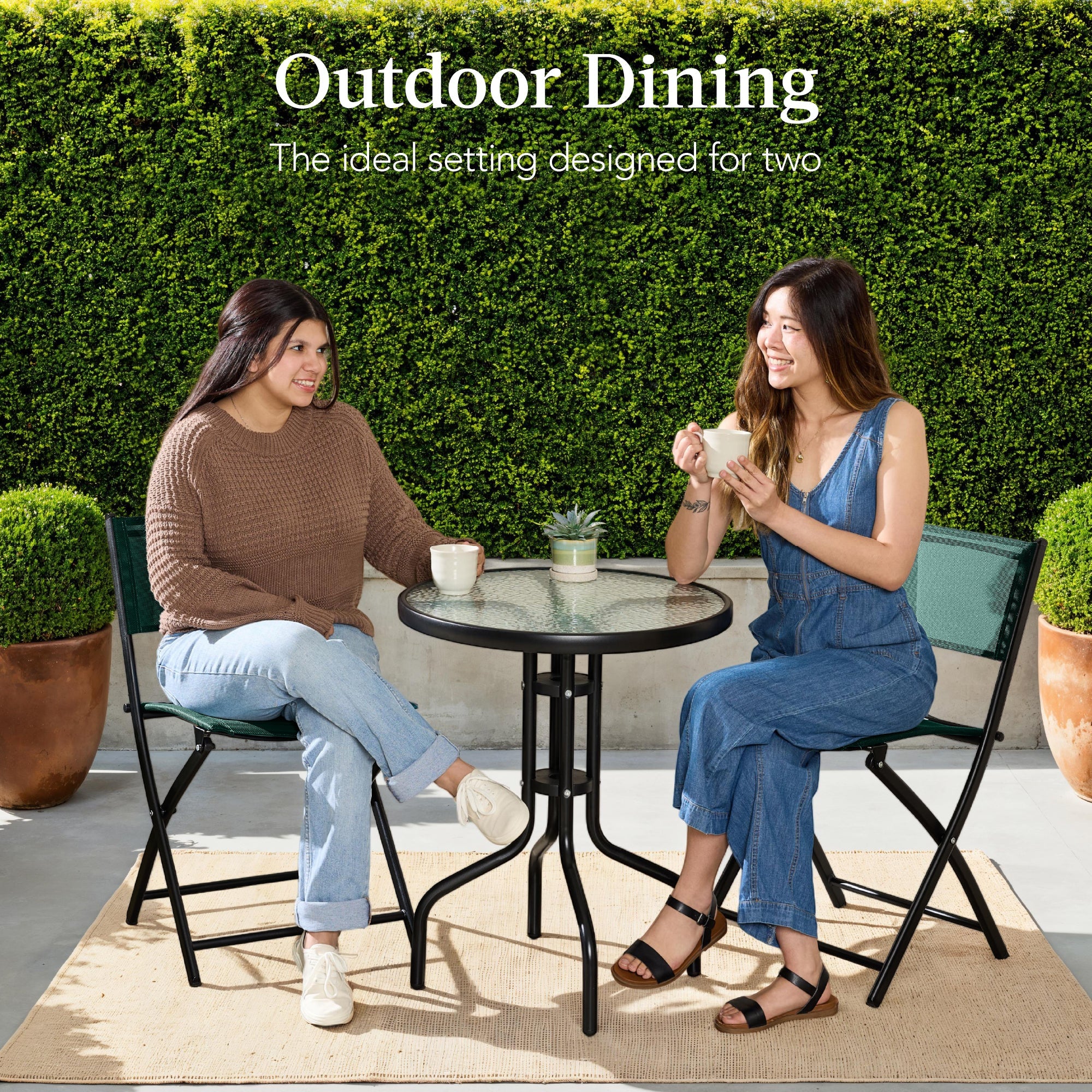 3-Piece Bistro Set w/ Glass Table, 2 Foldable Chairs