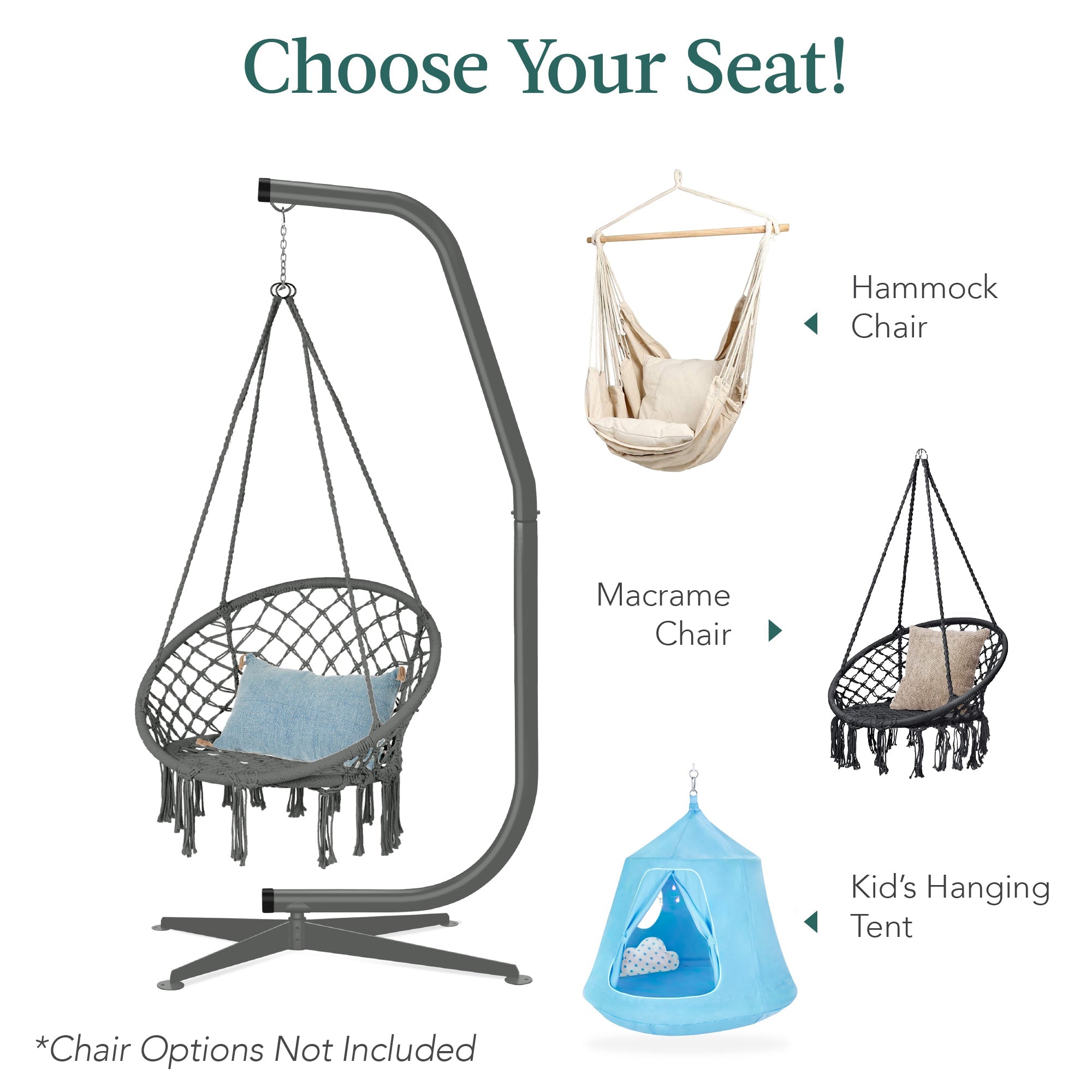 Curved Hanging Hammock C-Stand w/ All-Weather, Steel Frame - Stand Only