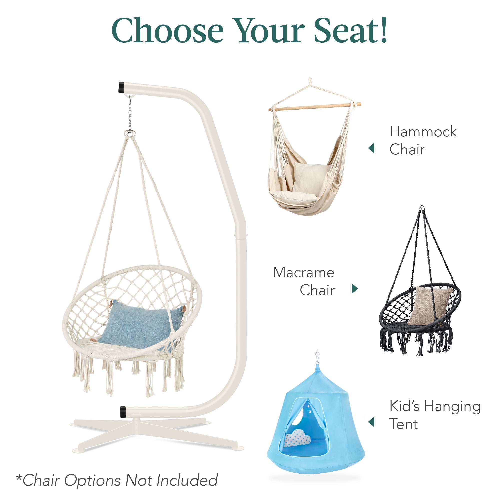 Curved Hanging Hammock C-Stand w/ All-Weather, Steel Frame - Stand Only