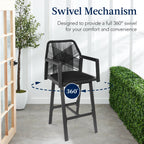 Set of 2 Indoor/Outdoor Aluminum Swivel Barstools with Arms All-Weather Rope
