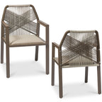 Set of 2 Indoor/Outdoor Aluminum Dining Chairs with Arms All-Weather Rope