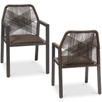 Set of 2 Indoor/Outdoor Aluminum Dining Chairs with Arms All-Weather Rope