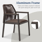 Set of 2 Indoor/Outdoor Aluminum Dining Chairs with Arms All-Weather Rope