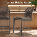 Set of 2 Indoor Outdoor Counter Height Bar Stools w/ All-Weather Rope