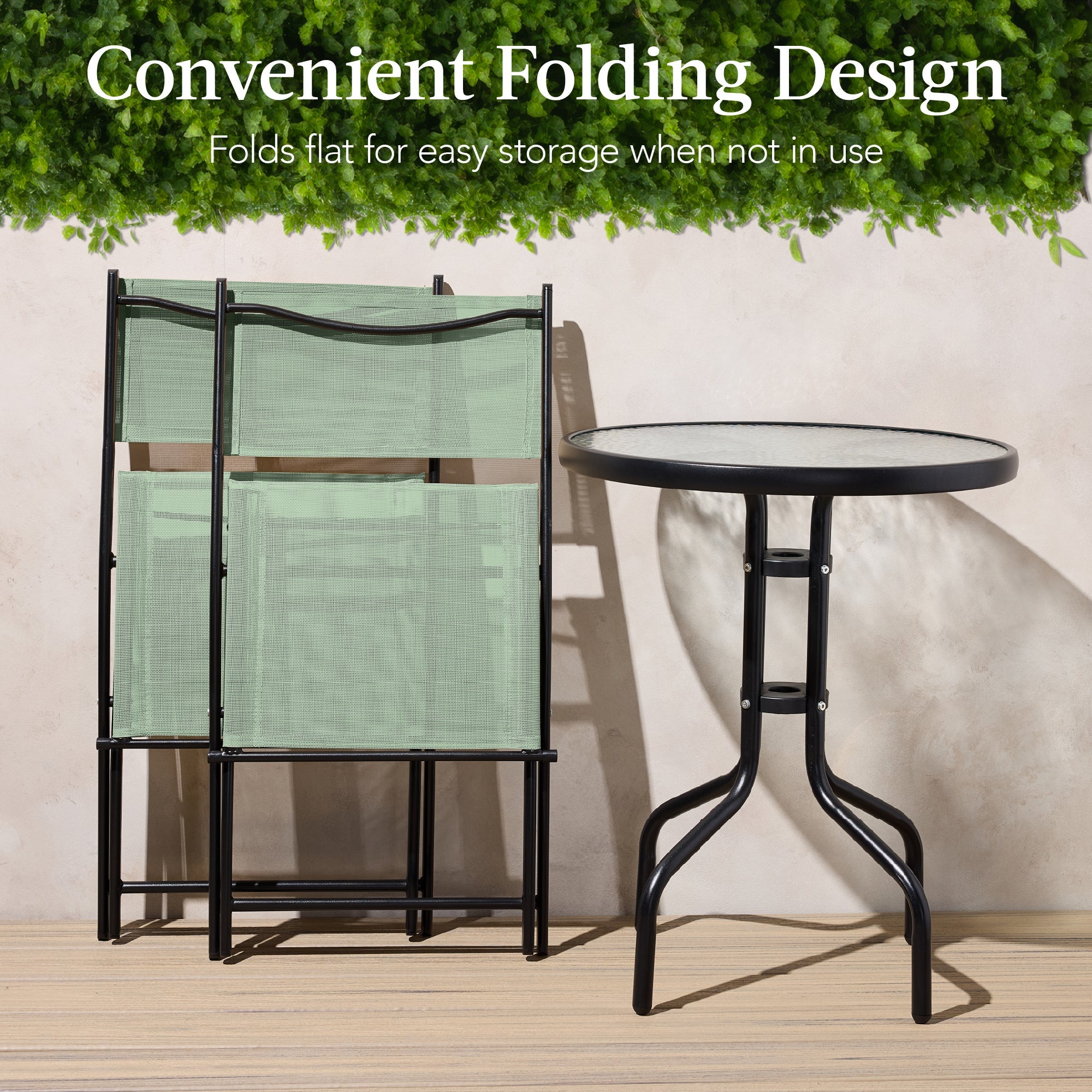 3-Piece Bistro Set w/ Glass Table, 2 Foldable Chairs