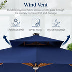 Woodgrain Pattern 2-Tier Outdoor Solar LED Cantilever Umbrella - 10x10ft