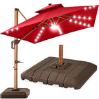 Woodgrain Pattern 2-Tier Outdoor Solar LED Cantilever Umbrella - 10x10ft
