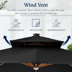Woodgrain Pattern 2-Tier Outdoor Solar LED Cantilever Umbrella - 10x10ft