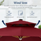 Woodgrain Pattern 2-Tier Outdoor Solar LED Cantilever Umbrella - 10x10ft