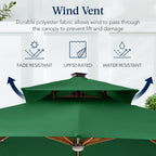 Woodgrain Pattern 2-Tier Outdoor Solar LED Cantilever Umbrella - 10x10ft