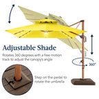 Woodgrain Pattern 2-Tier Outdoor Solar LED Cantilever Umbrella - 10x10ft