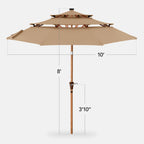 3-Tier Woodgrain Pattern Solar Patio Umbrella, Tilt Adjustment - 10ft