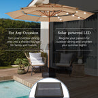 3-Tier Woodgrain Pattern Solar Patio Umbrella, Tilt Adjustment - 10ft
