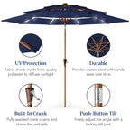 3-Tier Woodgrain Pattern Solar Patio Umbrella, Tilt Adjustment - 10ft