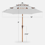 3-Tier Woodgrain Pattern Solar Patio Umbrella, Tilt Adjustment - 10ft