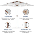 3-Tier Woodgrain Pattern Solar Patio Umbrella, Tilt Adjustment - 10ft