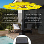 3-Tier Woodgrain Pattern Solar Patio Umbrella, Tilt Adjustment - 10ft