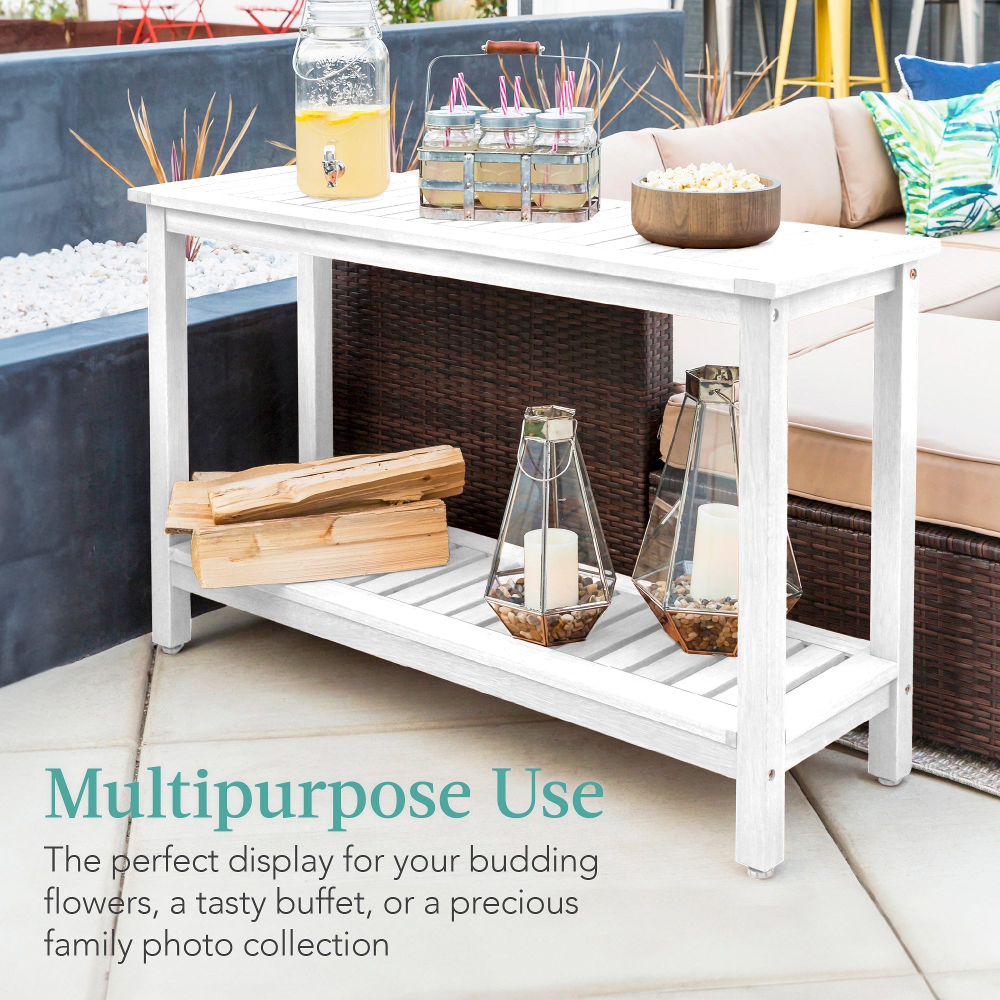 2-Shelf Wooden Console Table Storage Organizer w/ Natural Finish - 48in