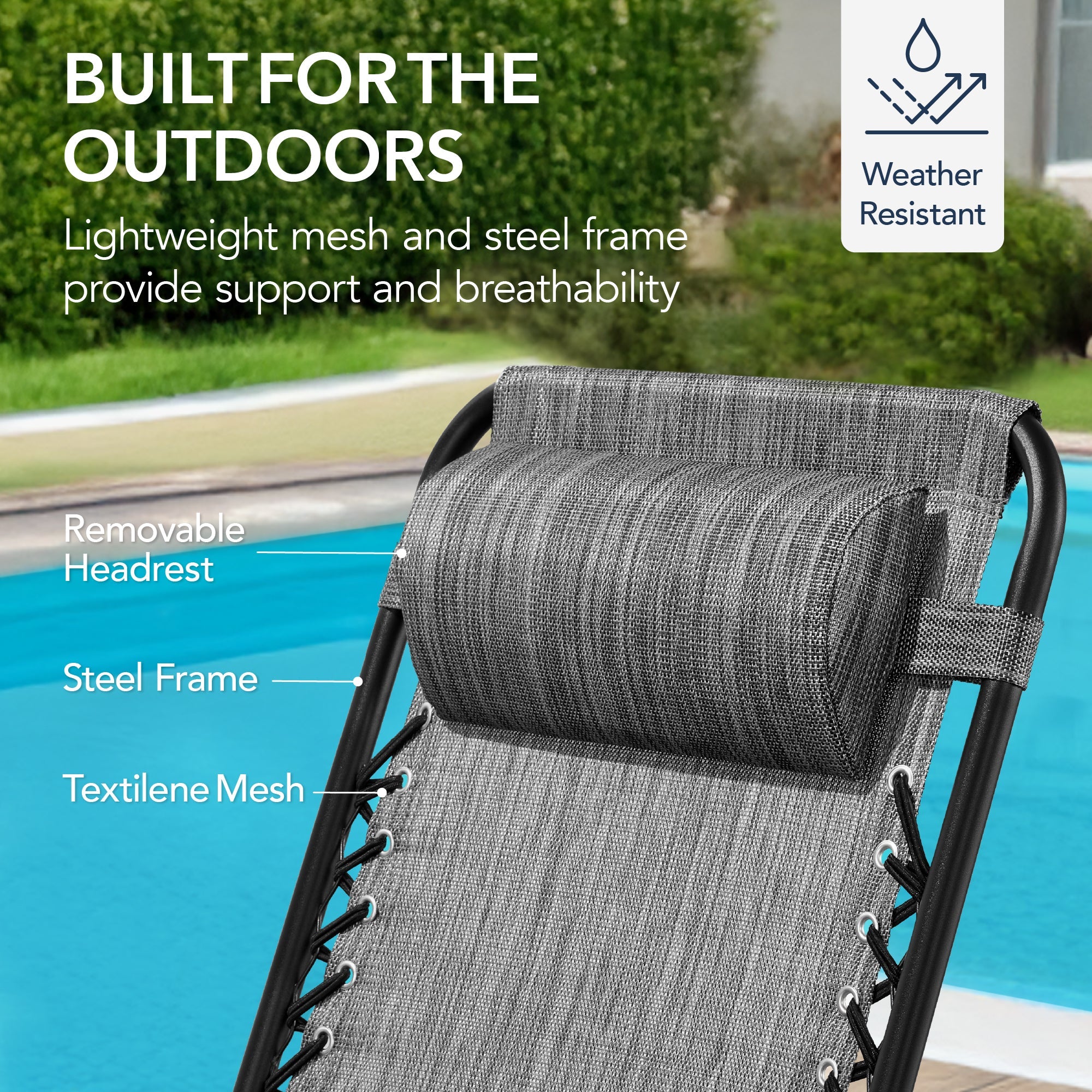 Folding Outdoor Zero Gravity Rocking Lounge Chair w/ Headrest Pillow