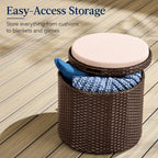 Round Wicker Ottoman, Multipurpose Furniture w/ Removable Cushion