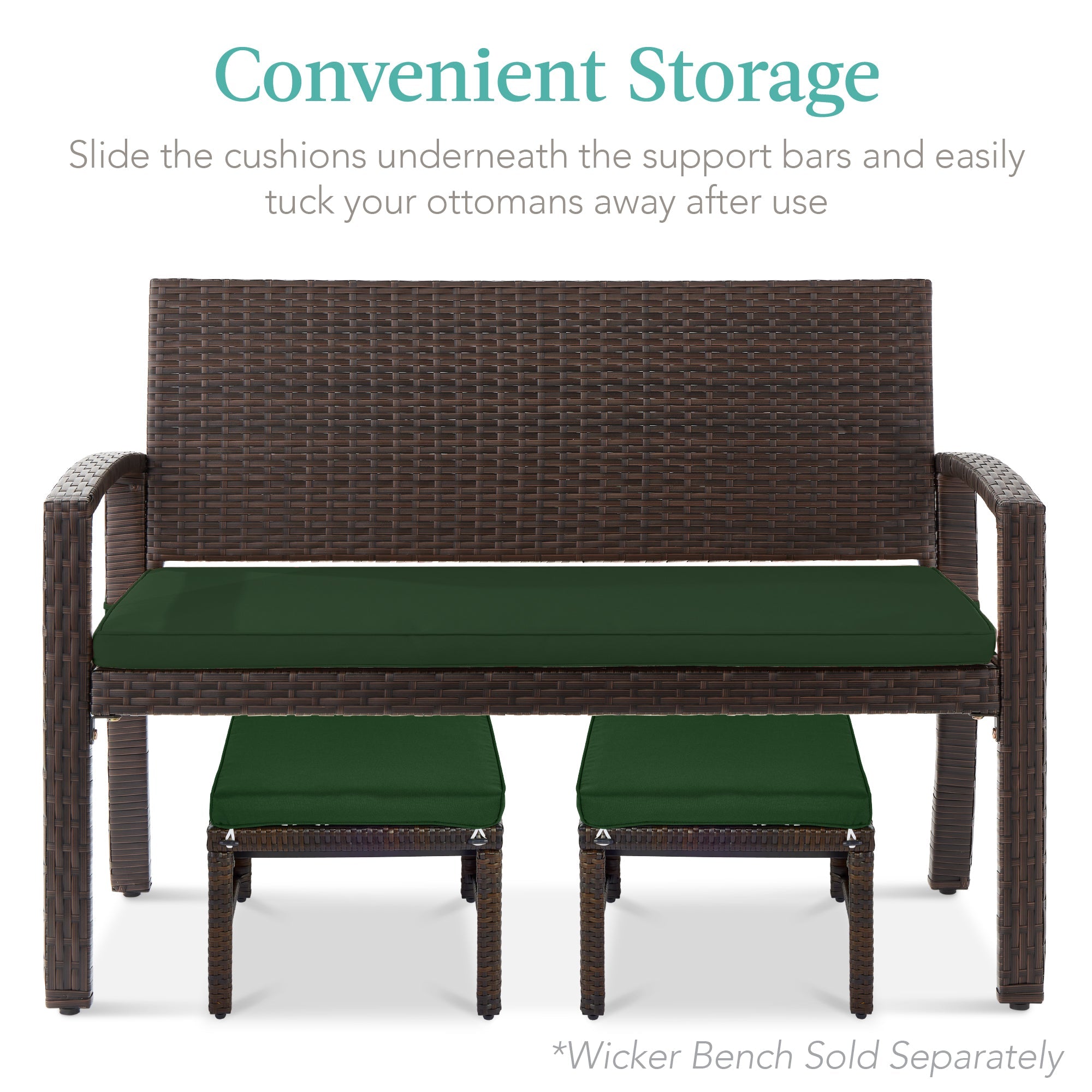 Set of 2 Multipurpose Wicker Ottomans w/ Removable Cushions, Steel Frame