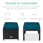 Set of 2 Multipurpose Wicker Ottomans w/ Removable Cushions, Steel Frame