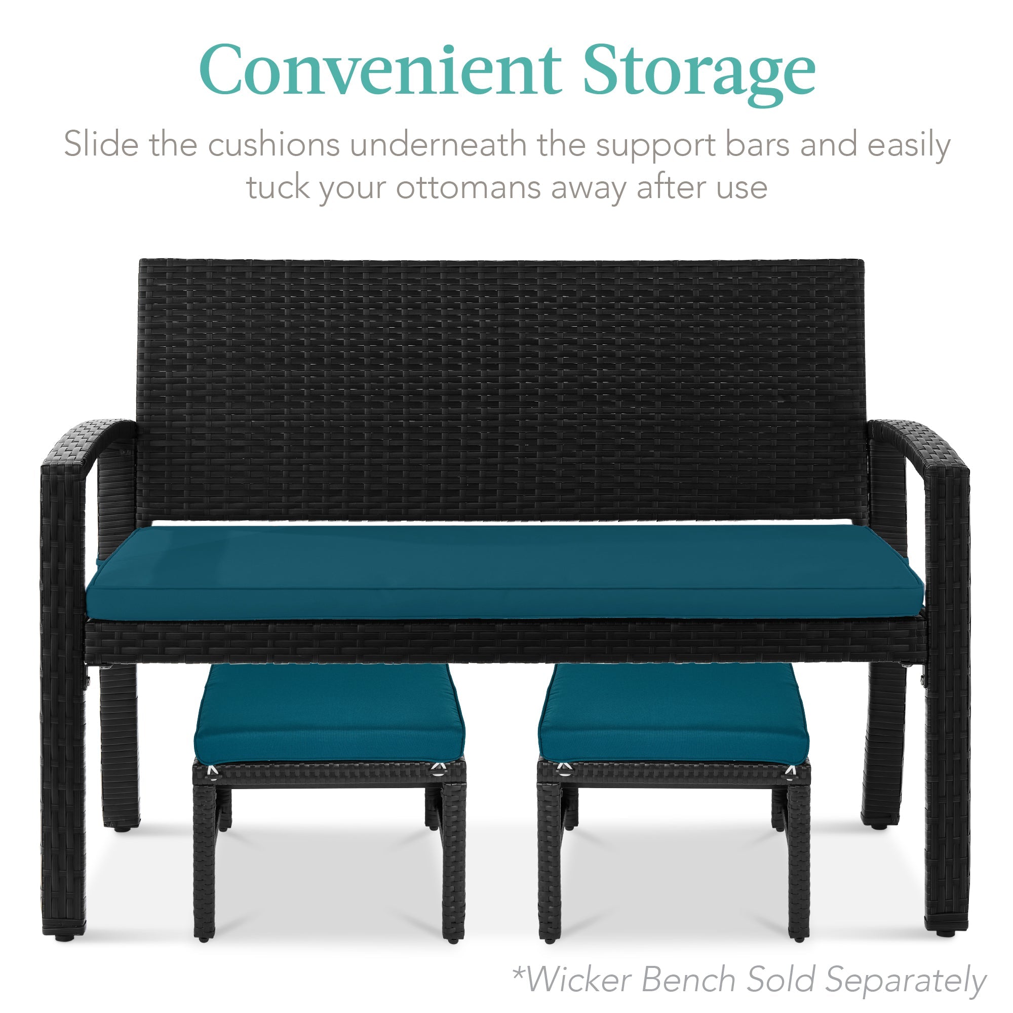 Set of 2 Multipurpose Wicker Ottomans w/ Removable Cushions, Steel Frame