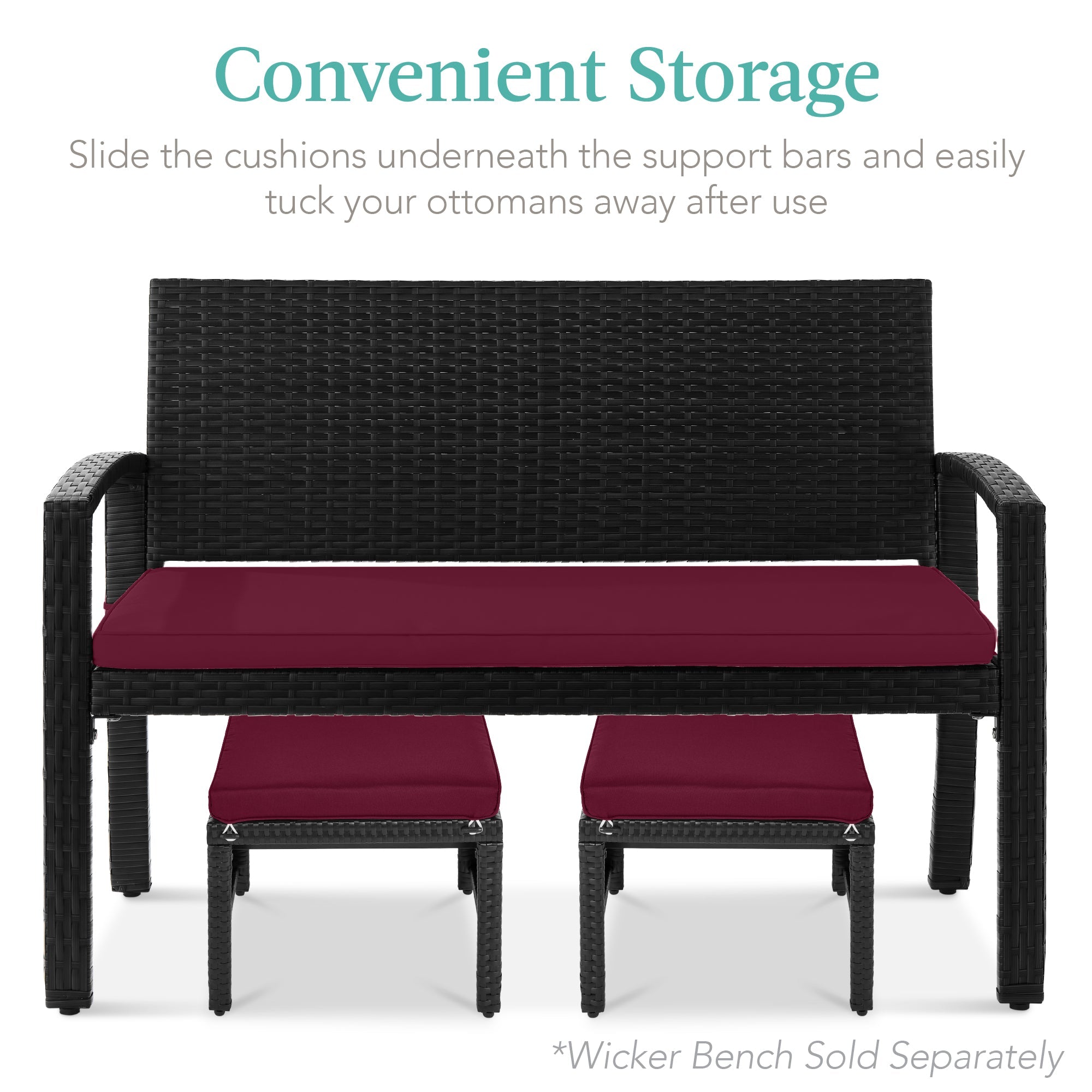 Set of 2 Multipurpose Wicker Ottomans w/ Removable Cushions, Steel Frame